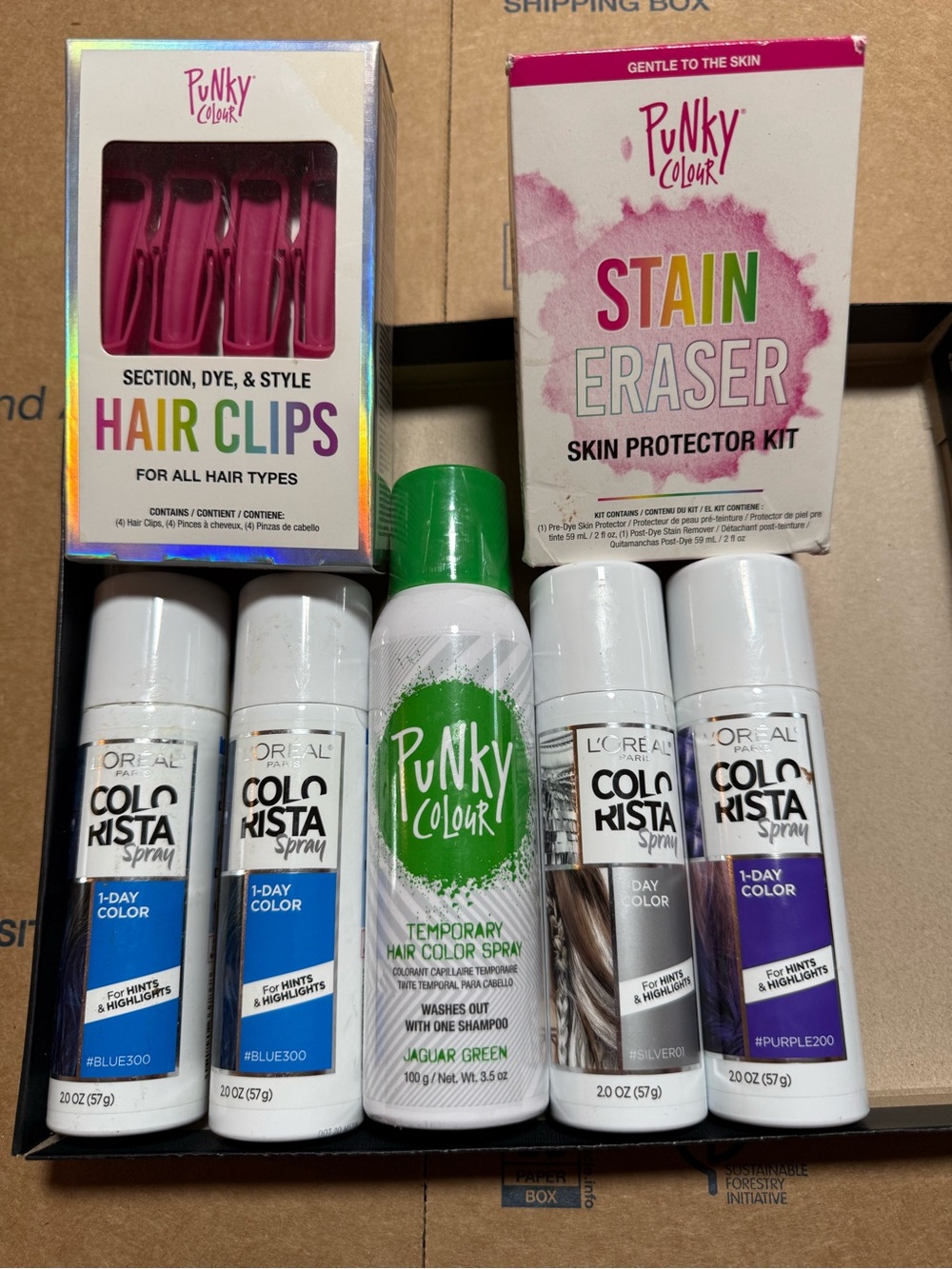 Bundle of L’Oréal COLORISTA Colors Punky Clips, Punky Stain Eraser & Punky Green